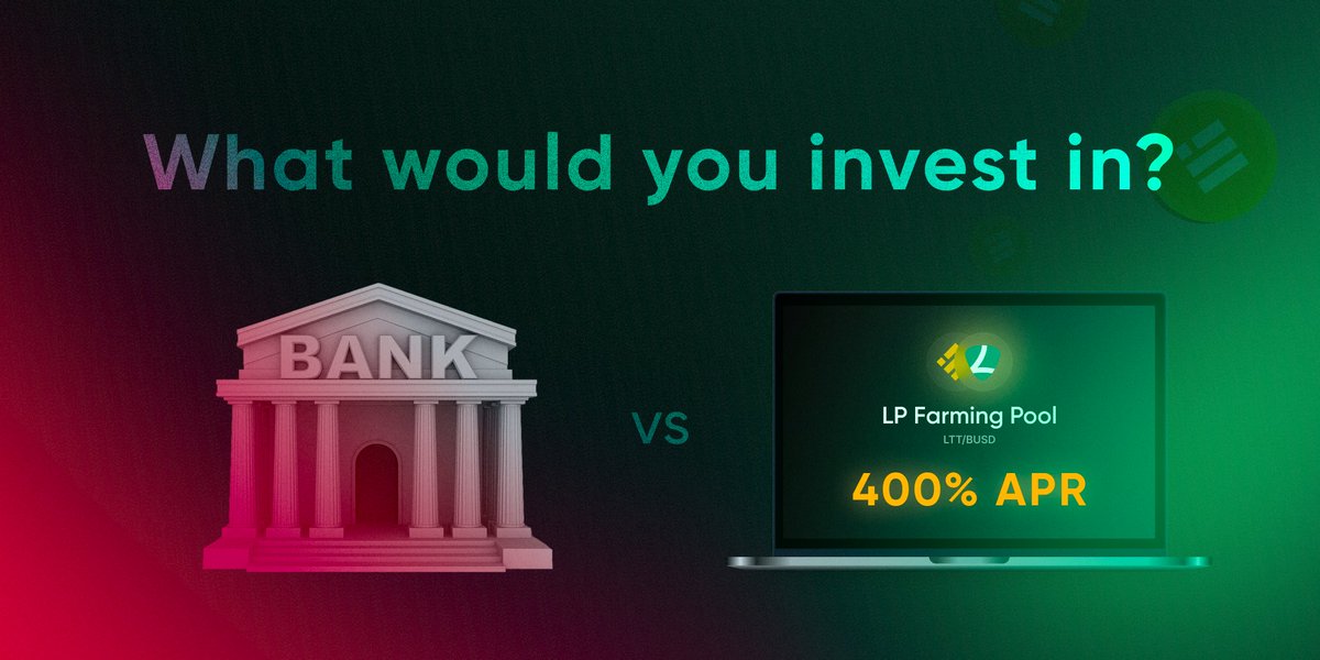 LocaltradeC's tweet photo. Friends, the average interest rate paid by European banks is 8% APR. We can offer you up to 400% #APR in the LP Farming Vault.
Sounds cool, doesn't it?

Participate in LP Farming Vaults and multiply your income with #DeFi Lab🚀
Stake 👉🏻 https://t.co/ASJcTFft9I

#LocalTrade https://t.co/Kb0Ugevapn