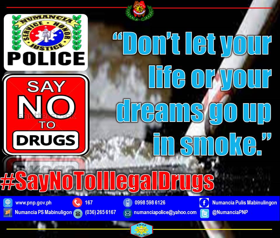 NumanciaPolice's tweet photo. "Don't let your life or dreams go up in smoke."
SAY NO TO ILLEGAL DRUGS
#TeamPNP 
#PNPKakampiMo 
#WeServeAndProtect https://t.co/1YXc5dFJIU