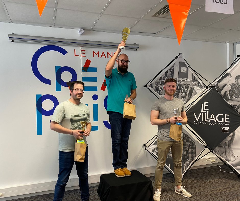 Aujourd’hui grande finale du tournoi de ping- pong 
<a href="/villageCALeMans/">Le Village by CA Le Mans</a> VS <a href="/LeMansCreapolis/">Le Mans Créapolis</a>.🏓
🏆 1er, Grégoire Dumont
🏆 2ème, Boris GRANDGUILLOTTE
🏆 3ème, Julien Mille ✍🏻
Merci à tous les joueurs pour leur participation au tournoi. 👏
Bientôt la revanche billard au Village.