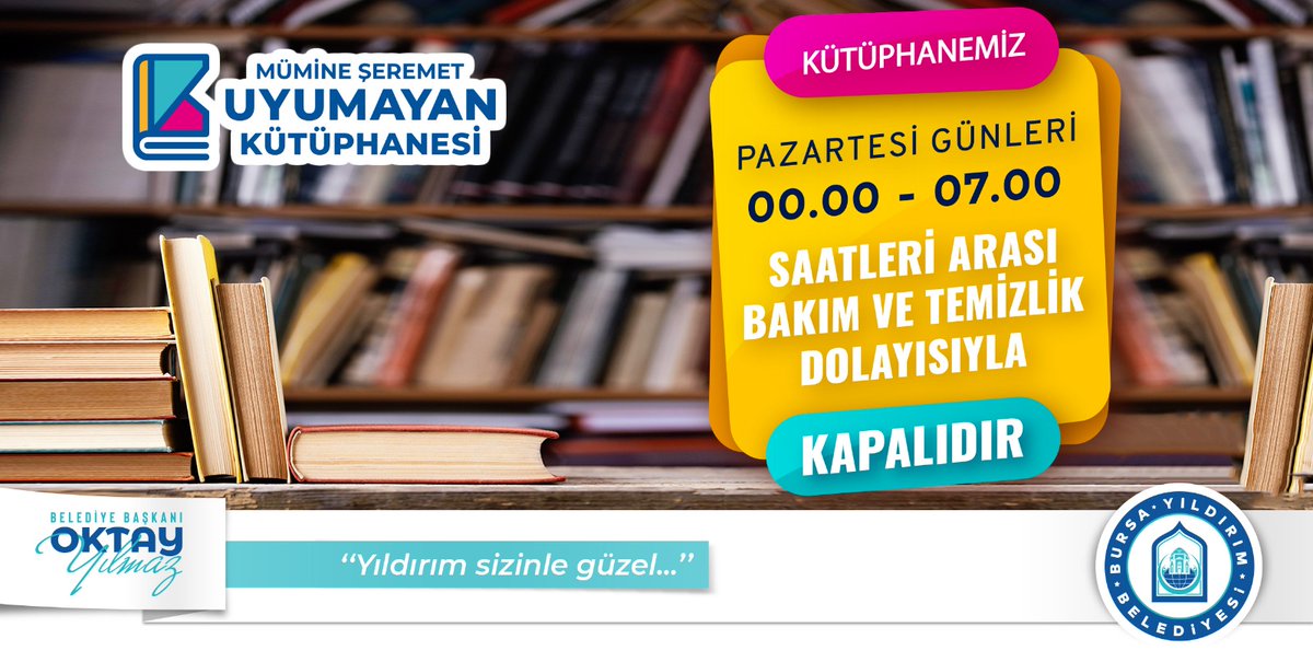 MUyumayan's tweet photo. 📢📢 Kütüphanemizin haftalık Bakım ve temizlik saatleri güncellenmiştir. https://t.co/7nhySfkB8A