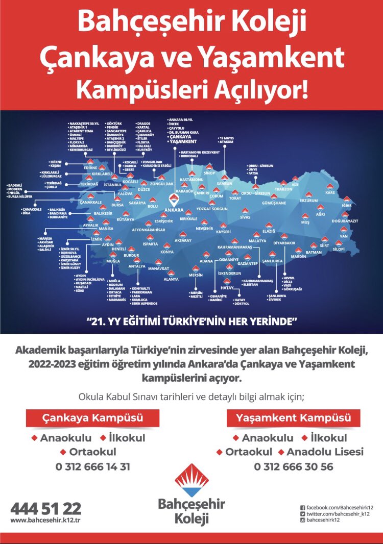 Bahçeşehir Koleji Çankaya Kampüsü 2022-23 Eğitim Öğretim Yılında Açılıyor!🎊

📌Detaylı bilgi için 0312 666 14 31 nolu telefondan bilgi alabilirsiniz.

#bahçeşehirkoleji ❤️💙