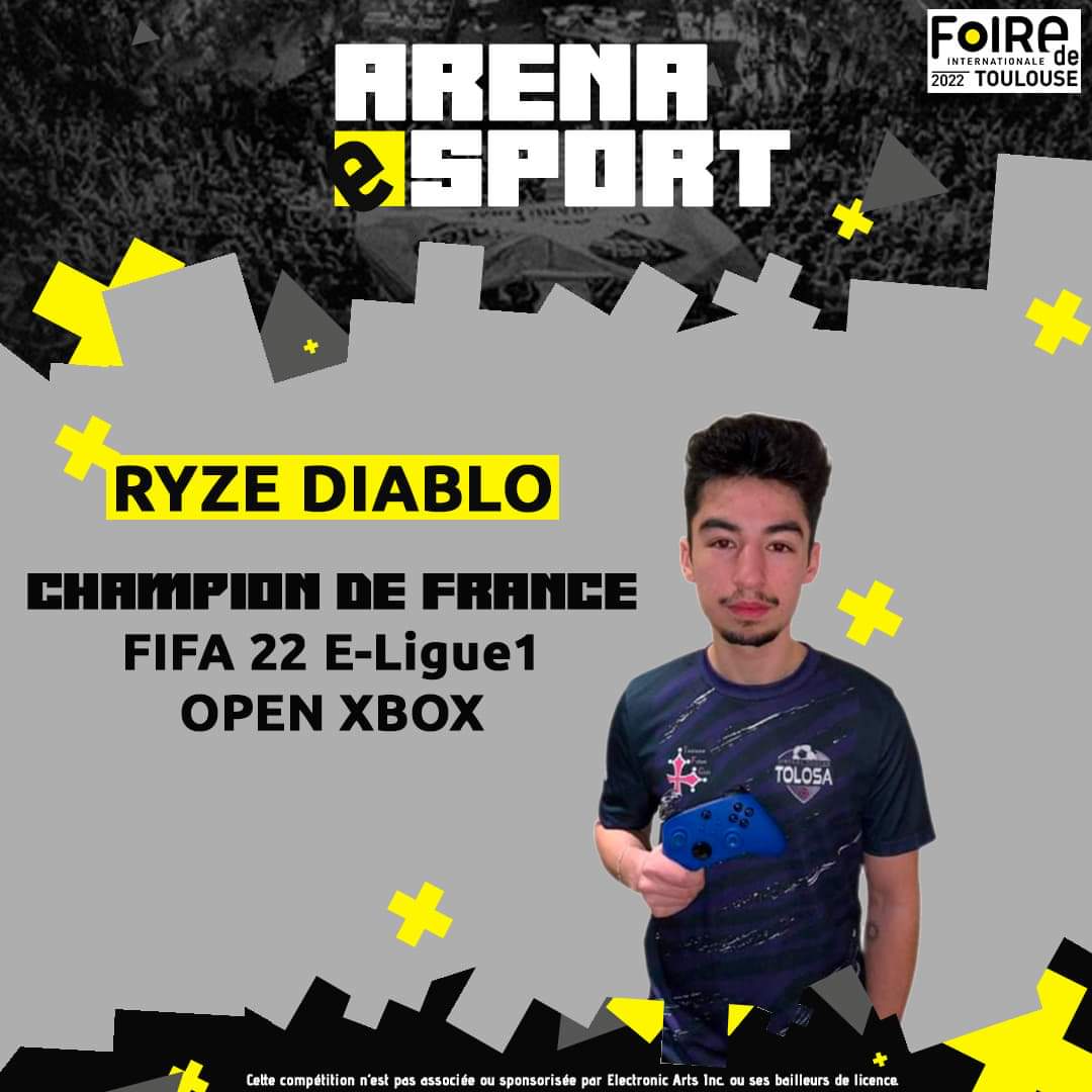 VSTolosa's tweet photo. Préparez vos manettes 🎮 pour demain car nous aurons la chance d'accueillir @RyzeDiablo champion de France de #FIFA22 sur @XboxFR de la @eligue1open en Show Match contre vous. Venez nombreux 😁 à la Foire de Toulouse. https://t.co/GVAkSnf8VO