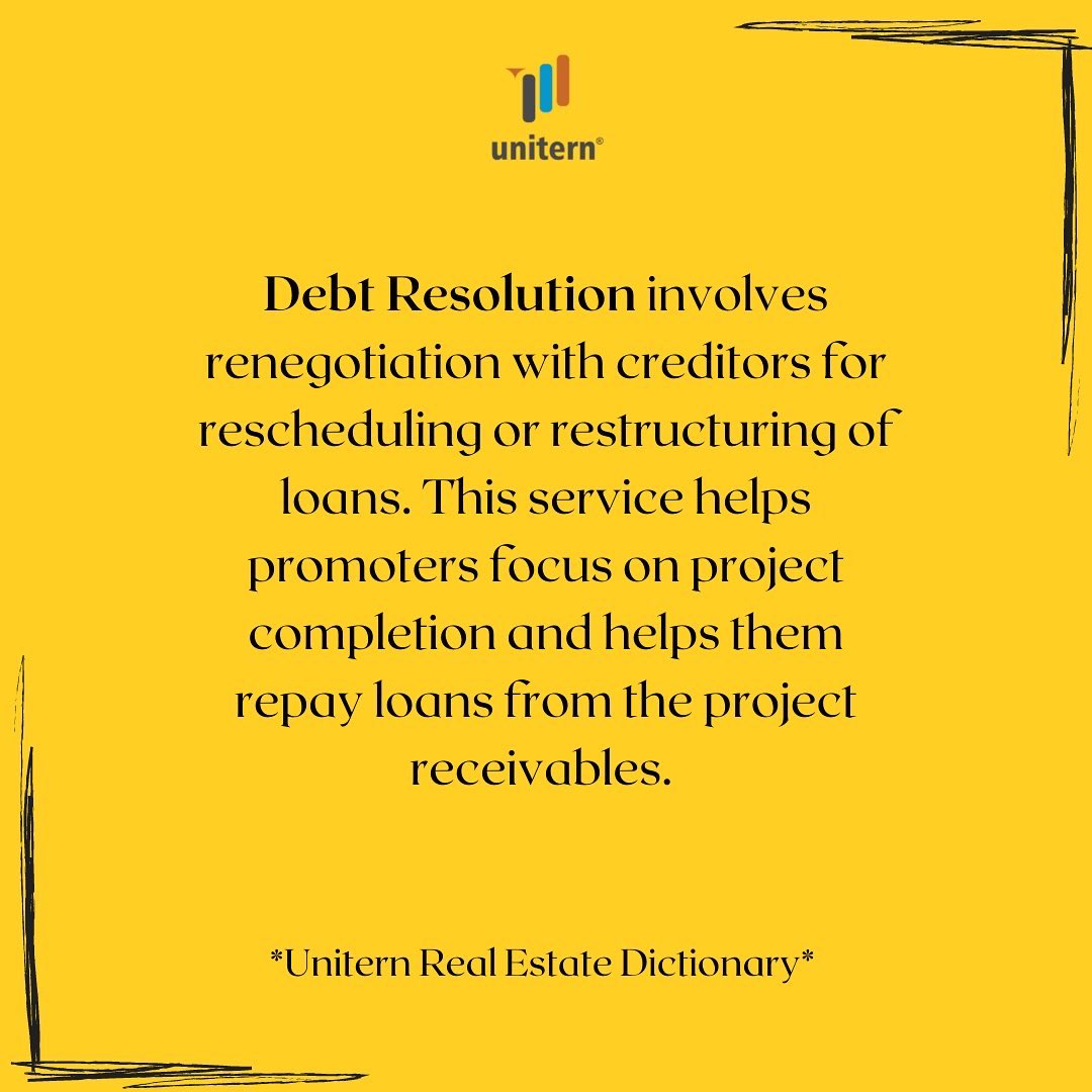 ArisUnitern's tweet image. In today’s Unitern Real Estate Dictionary, decoding the meaning of Debt Resolution. 
Simplifying another lingo commonly used in RE industry. 

Share your word recommendations with us. 

#unitern #realestate #dictionary #lingo #debtsolutions #debtadvisory #resolutions