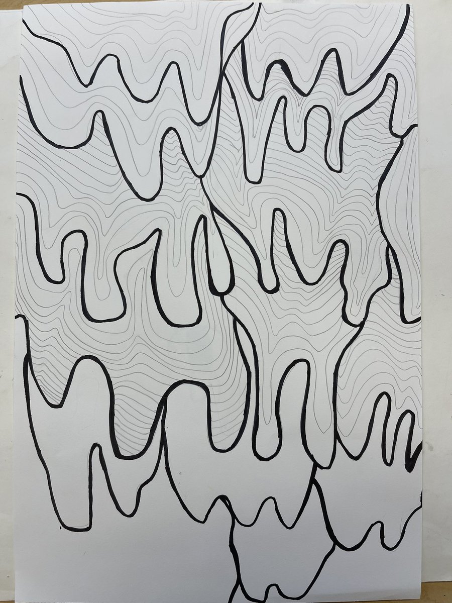 MissDressel's tweet photo. Before spring break HHMS artists began the Jen Stark Cascading Drips project, using line, movement, overlapping, and concentric shapes. We will add color when we return to school. #ShineBrightEdison @ArtEducatorsNJ https://t.co/IQaniFk7VD