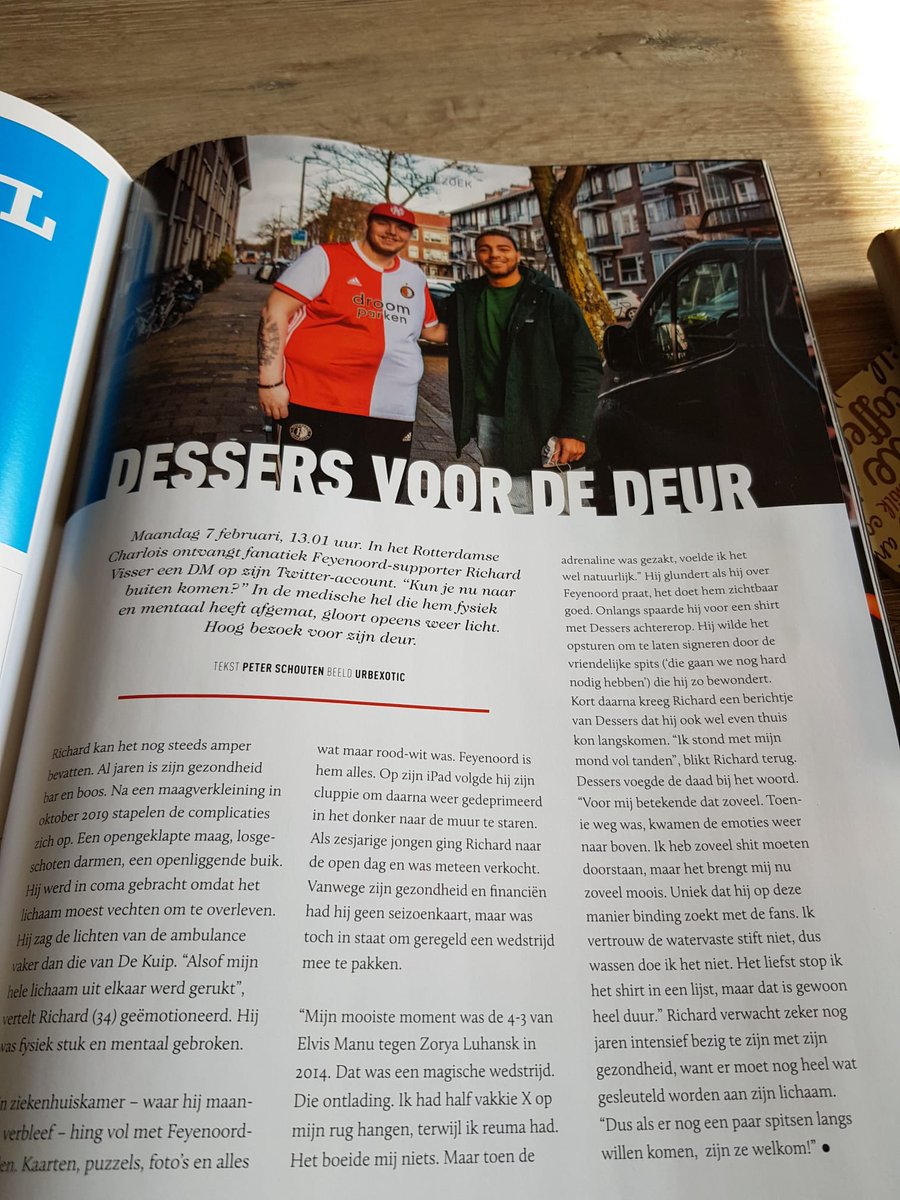 SchoutenPeter's tweet photo. 🤓⚽️ “Dessers voor de deur” 

Voor @DeFeijenoorder schreef ik deze maand een stuk over Feyenoordfan @SaltySavageNL die thuis bezoek kreeg van @CyrielDessers. Wat een held en nog meer na gisteravond, dank voor de twee goals! #slpFEY #Feyenoord ❤️🤍 https://t.co/5QOnnKIaHf