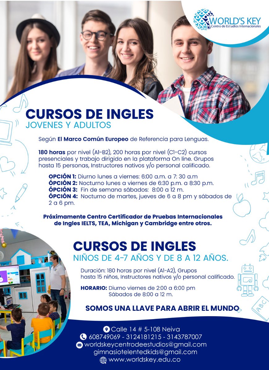 WORLDSKEYCEI's tweet photo. En al semana de reflexión recuerda que tenemos la oportunidad que esperabas para estudiar inglés, educación preescolar y diversos cursos para niños, jóvenes y adultos. Los esperamos la próxima semana Calle 14 No. 5- 108. Cel 3124181215. https://t.co/EJWt580t4Y