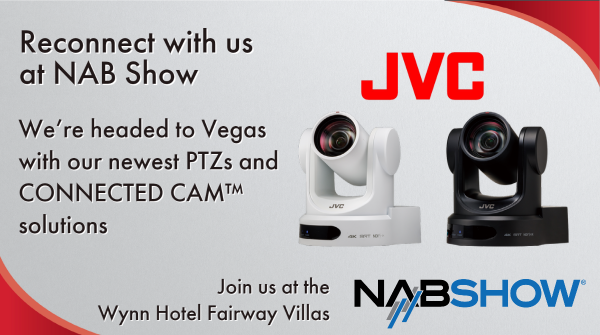 NABShow's tweet photo. JVC Professional will be at the 2022 NAB Show with our team and our CONNECTED CAM™ series of IP enabled cameras. Our new PTZs are ready to meet you - check them out in person at the Wynn Hotel Fairway Villas and online at https://t.co/TLDhtASQpP #PTZ #CONNECTEDCAM #NABShow https://t.co/GfKutihTge