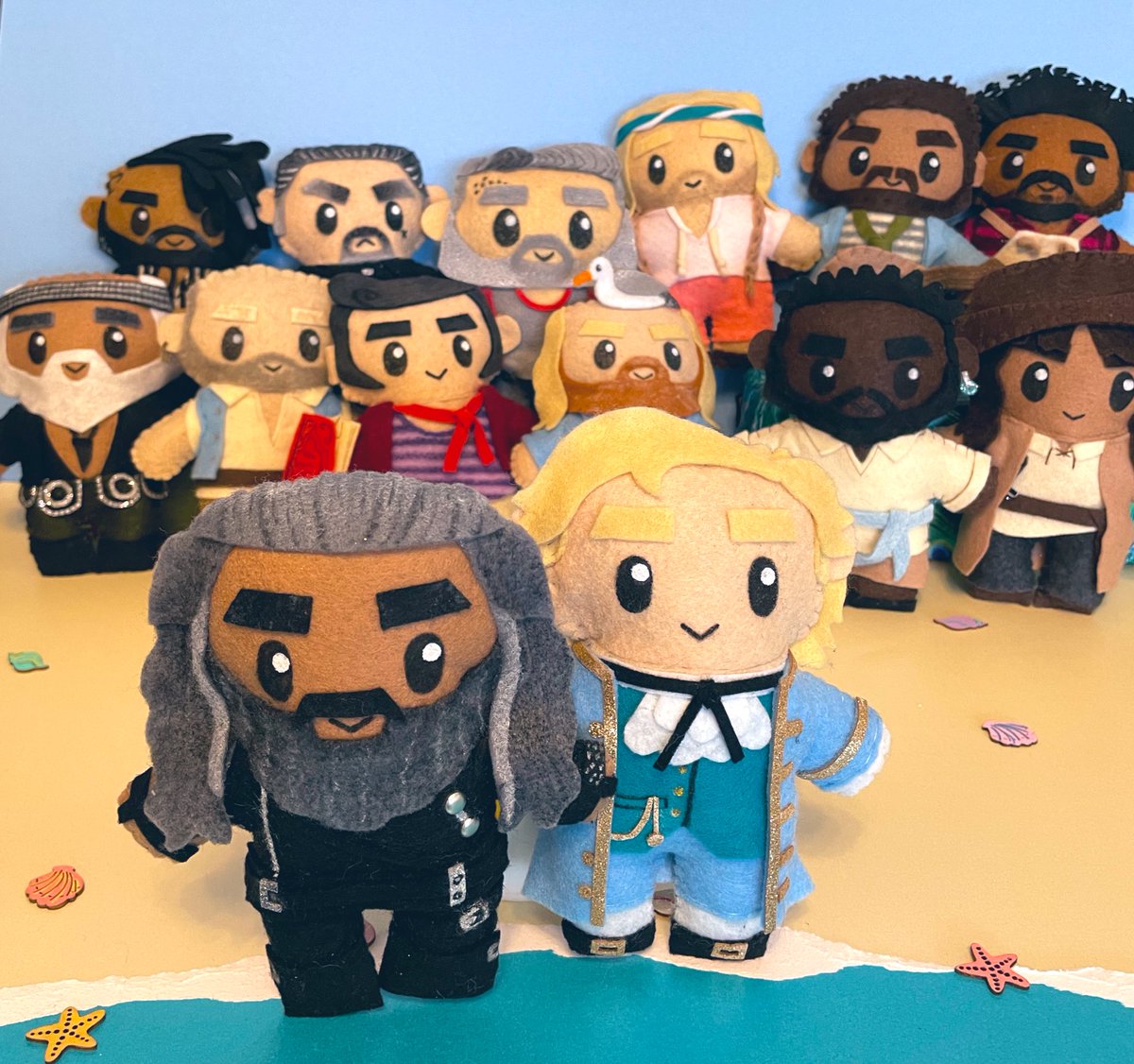 rhodeytony's tweet photo. A day at the beach for the crew of The Revenge! Each and every one in plush form. Thank you again to @david_jenkins__ for the best show ever 🏴‍☠️🏝💖 #OurFlagMeansDeath https://t.co/IE8OIDgFyH