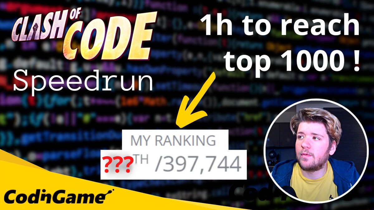 MathisHammel's tweet image. VIDÉO : Je lance une compétition de speedrun de code !
L'objectif est d'atteindre le meilleur classement possible en 1h sur Clash of Code. Le premier à dépasser mon score, je lui envoie un T-shirt CodinGame 😉
Découvrez le record à battre : youtu.be/H7RruGjMFMk