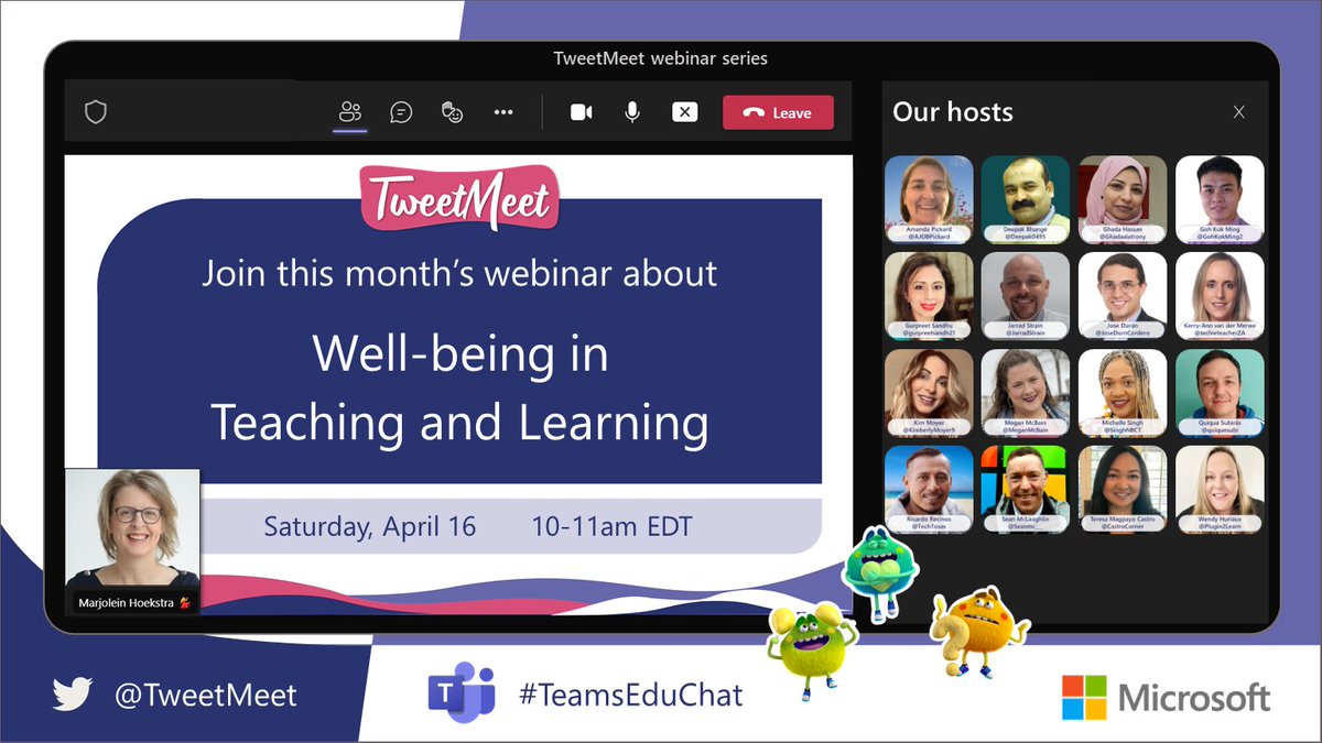 Join the #TeamsEduChat Team and I at tomorrow's webinar. Starting at 16h00 SAST! Drop me a DM for the link to this webinar call 😄 I am presenting with the immensely inspirational <a href="/Deepak0495/">Deepak Bhange</a> and <a href="/jarradstrain/">MrStrain</a> 
#MIEE #MicrosoftEDU #SEL #Wellbeing