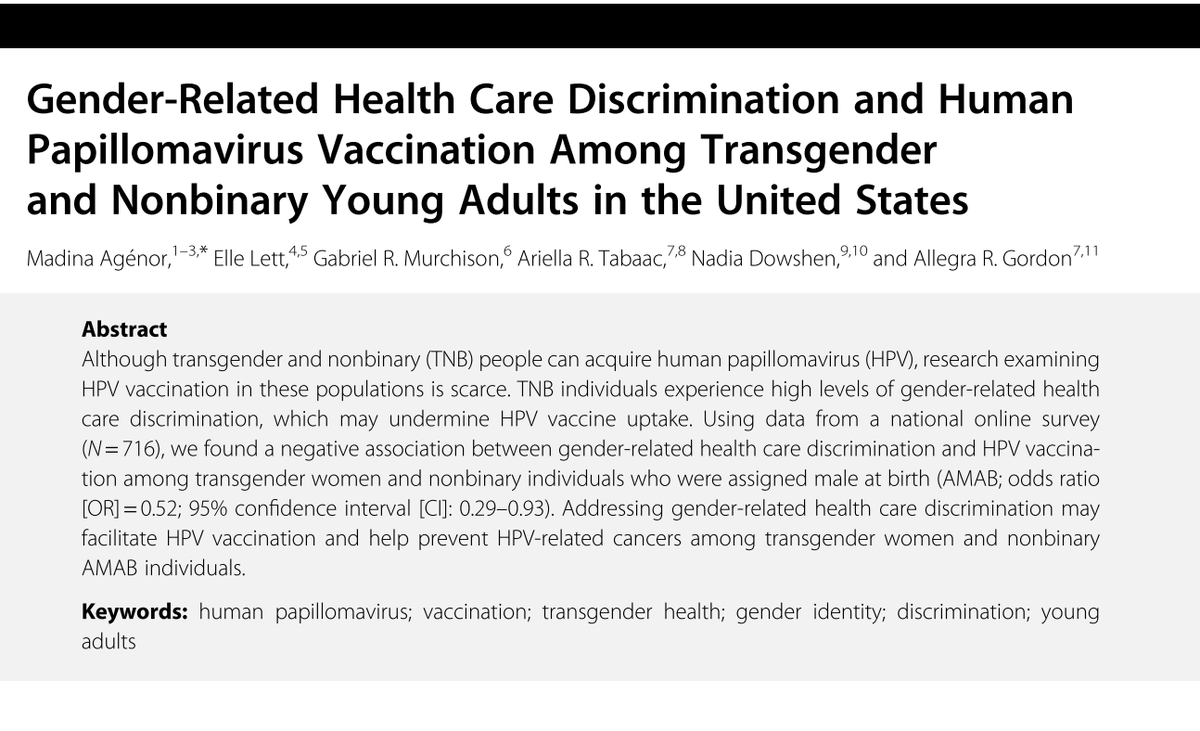 EL (@ellelett) on Twitter photo New publication alert: work led by the magnificent @MadinaAgenor, and my mentor @Ndowshen , as well as Gabe Murchison, Allegra Gordon, and Ariella Tabaac, published in <a href="/TransgenderHlth/">Transgender Health</a>. We show that experiences of healthcare discrimination are associated with decreased New publication alert: work led by the magnificent @MadinaAgenor, and my mentor @Ndowshen , as well as Gabe Murchison, Allegra Gordon, and Ariella Tabaac, published in <a href="/TransgenderHlth/">Transgender Health</a>. We show that experiences of healthcare discrimination are associated with decreased