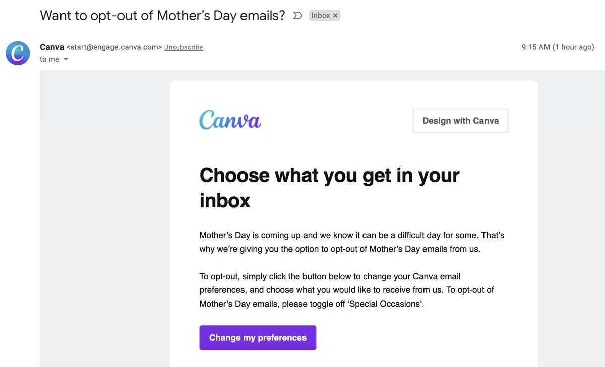 a thoughtful opt-out flow, today in my inbox from <a href="/canva/">Canva</a>! 👏