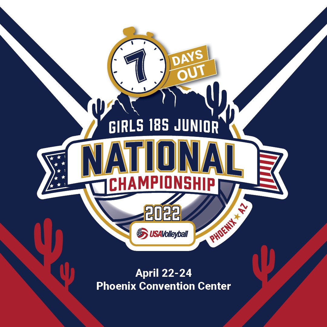 usavolleyball's tweet photo. One week until the 2022 USA Volleyball Girls 18s Junior National Championship! 🙌

Retweet if you'll be there! #gjnc18 https://t.co/XNiP3oIs5C