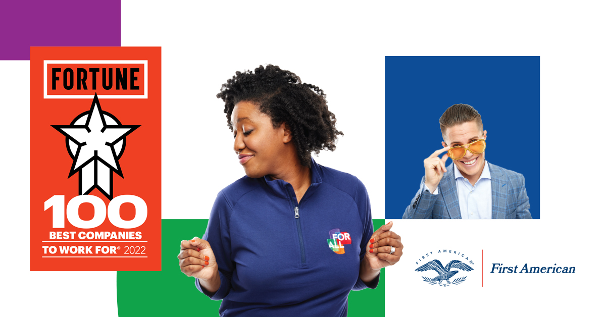 Excited to announce that First American was recognized as 2022 “100 Best Companies to Work For®” in the U.S. by Great Place to Work® Institute in partnership with Fortune Magazine! #100BestCos firstam.us/3uLBh8e