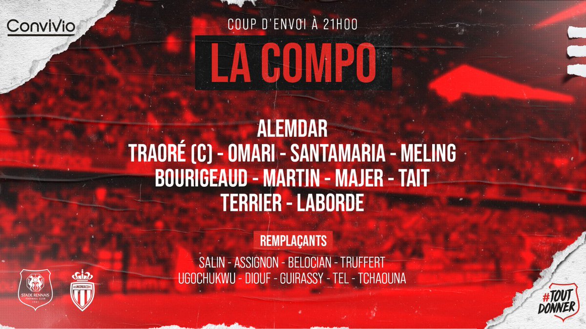 OffVaxv's tweet photo. Les compositions d'équipes de Rennes et de L'AS Monaco

#SRFCASM #Ligue1UberEats https://t.co/QoAp06nq0K