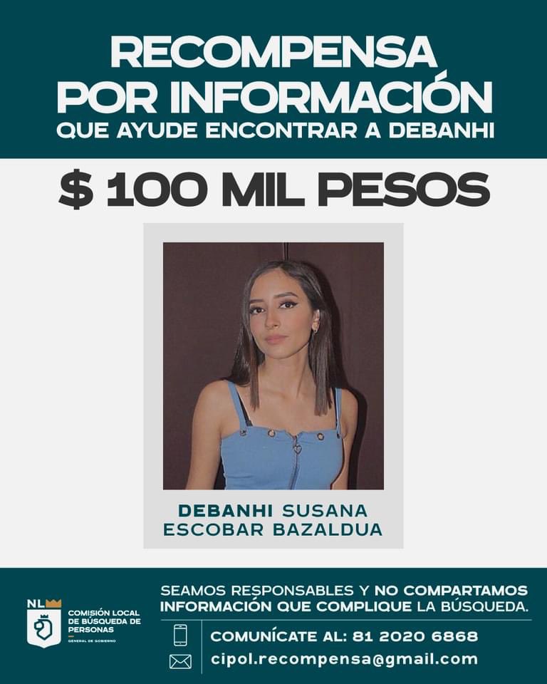 Ayúdanos a localizar a Debanhi, si tienes información que nos ayude dar con su paradero, comunícate. 

Llama al 8120206868📱
O envía un correo al cipol.recompensa@gmail.com ✉️

Seamos responsables y no compartamos información falsa.