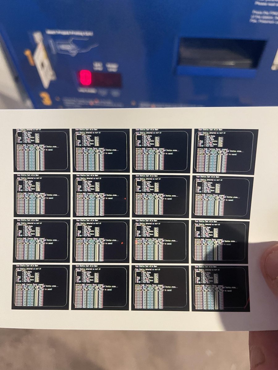 meeq64's tweet photo. My homebrew Pokemon Snap Station test ROM works! lilmul123 was able to successfully print a sheet of stickers using a real Snap Station! #N64brew https://t.co/sPbexjG8ug