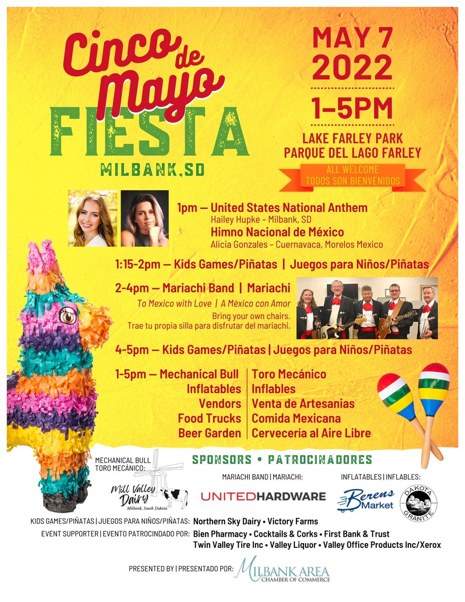 🎉Mark your calendars...Cinco de Mayo Fiesta in 3 weeks! 🎉
#milbanksd #milbankchamber #cincodemayofiesta