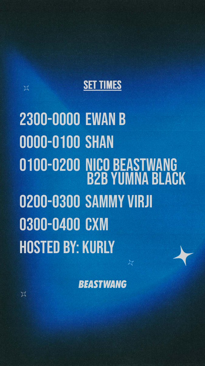 Nico Singh (@nico_beastwang) on Twitter photo Beastwang in LC tonight, gonna be a rowdy one ๐โ๏ธ <a href="/sammy_virji/">Sammy Virji</a> <a href="/Wickedlander/">KURLY</a> <a href="/ewan_bottrill/">Ewan B</a> <a href="/YumnaBlack/">Yumna Black</a> <a href="/CXMDJ/">Cam Smith</a>
20 tickets left online or on the door (first come, first serve) ๐ beastwang.com Beastwang in LC tonight, gonna be a rowdy one ๐โ๏ธ <a href="/sammy_virji/">Sammy Virji</a> <a href="/Wickedlander/">KURLY</a> <a href="/ewan_bottrill/">Ewan B</a> <a href="/YumnaBlack/">Yumna Black</a> <a href="/CXMDJ/">Cam Smith</a>
20 tickets left online or on the door (first come, first serve) ๐ beastwang.com