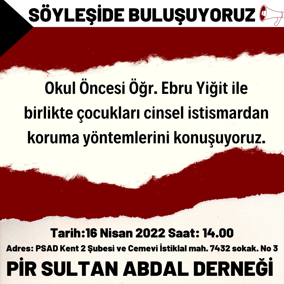 MYK üyemiz <a href="/ebruyigit45/">Ebru Yiğit</a> PSAD Kent 2 Şubesi'nde çocukları cinsel istismardan koruma yöntemleri üzerine söyleşiye katılacak.
Tüm kadınları bekleriz.