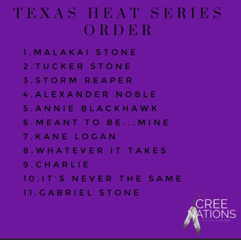 CreeWrites's tweet photo. If your #new to my #texasheatseries here is the #readingorder for it.

@CreeWrites #series #startnow #longweekendreading https://t.co/WtsnHkpxqZ