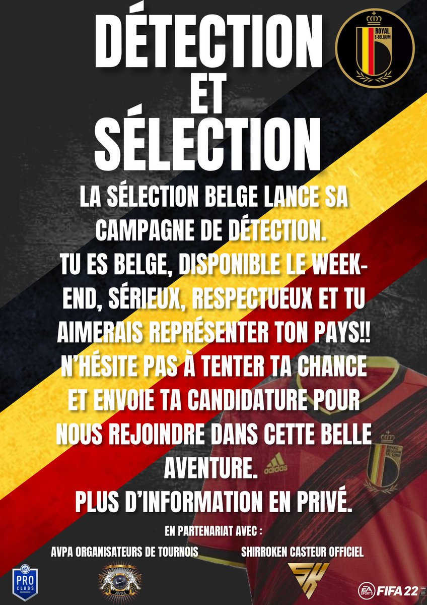 La sélection belge lance sa campagne de recrutement.
Si vous êtes intéressé passé en pv. Ou contactez <a href="/PFA_sandai28/">PFA_sandai28</a>