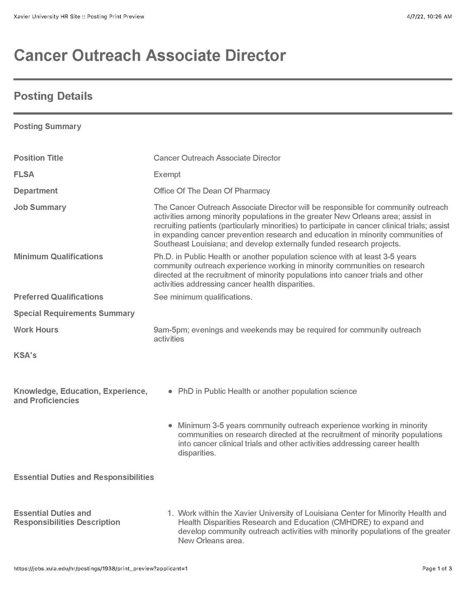 R2GMaP's tweet photo. Xavier University is HIRING!!! Check out the advertisement below for the Cancer Outreach Associate Director position at Xavier. https://t.co/CCVTlCNlFB