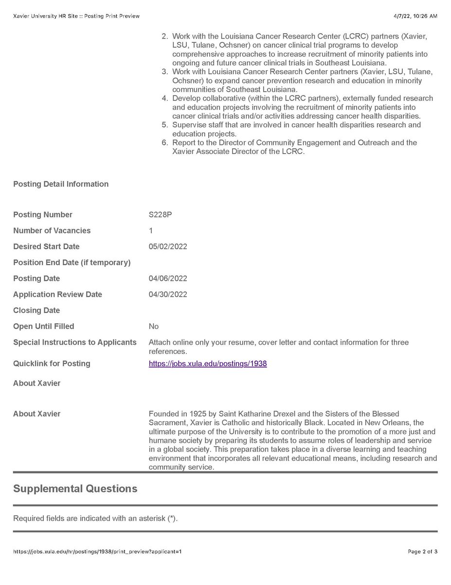 R2GMaP's tweet photo. Xavier University is HIRING!!! Check out the advertisement below for the Cancer Outreach Associate Director position at Xavier. https://t.co/CCVTlCNlFB