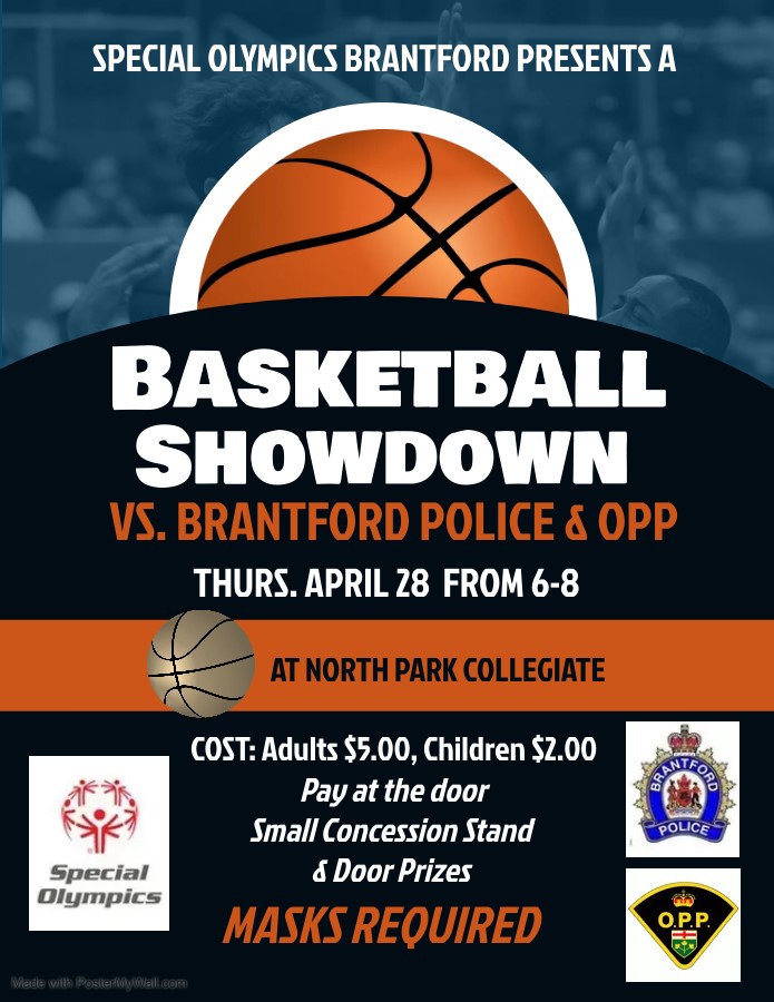 BrantfordPolice's tweet photo. Come on out and show your support while helping to raise funds for Special Olympics Brantford!!
Members from Brantford Police Service and OPP will be playing against Special Olympics Brantford Thursday, April 28 from 6-8 pm at North Park Collegiate.
Hope to see you there!! https://t.co/OyWqJaxONt