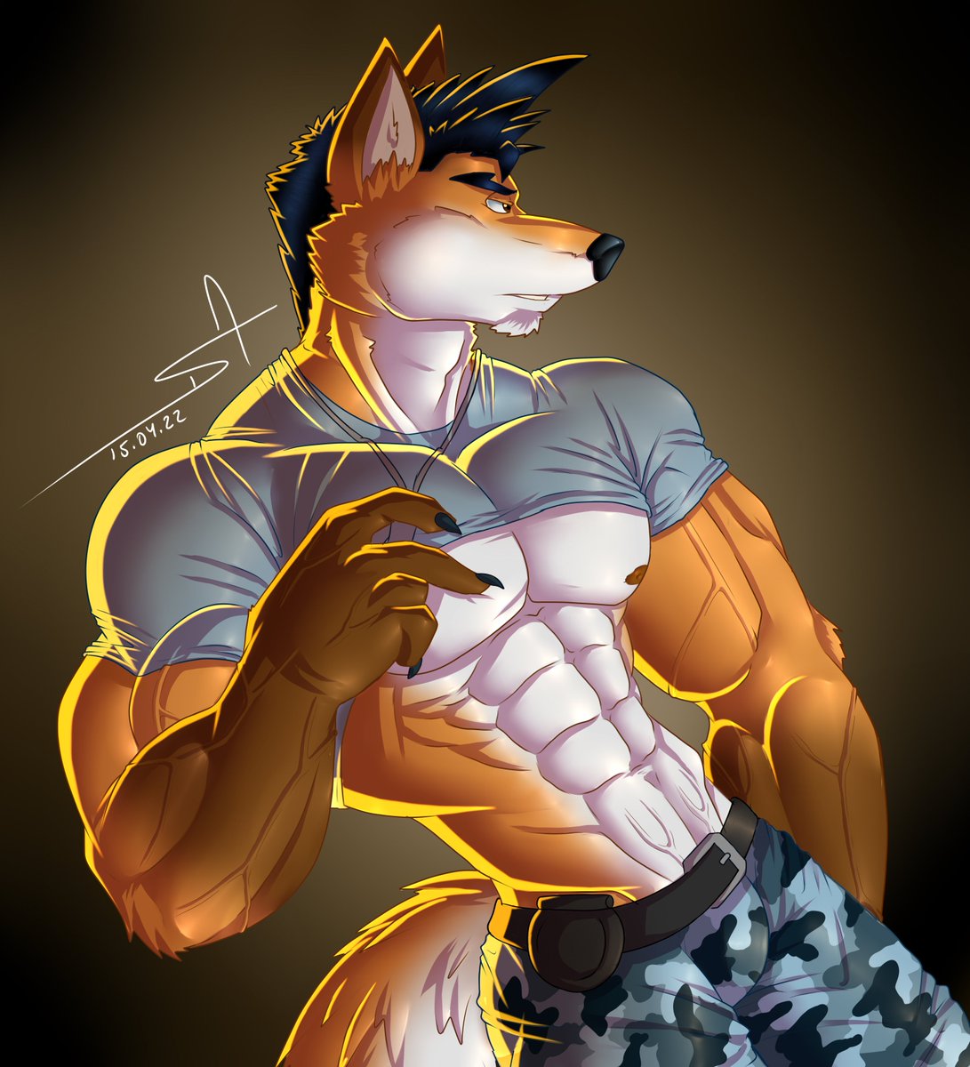 DanielsWolf1's tweet photo. i will be drawing a lot this weekend, since it seems i am getting sick, but i am corona negative, though 2 coworkers are positive. So here i let a drawing of my OC Garret, being a bit showy but still not super arrogant... #anthrofox #werefox #musclefox #digitalart #digitalartist https://t.co/O7d00Nc4mU
