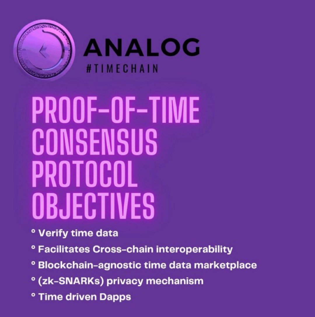charlesace_'s tweet photo. Take a look at the infographic...
Here are the objectives of @OneAnalog's novel Proof-of-time concencus protocol.
#Timechain #Blockchain #Timegraph $ANLOG #Analog https://t.co/elyZGxwjgy