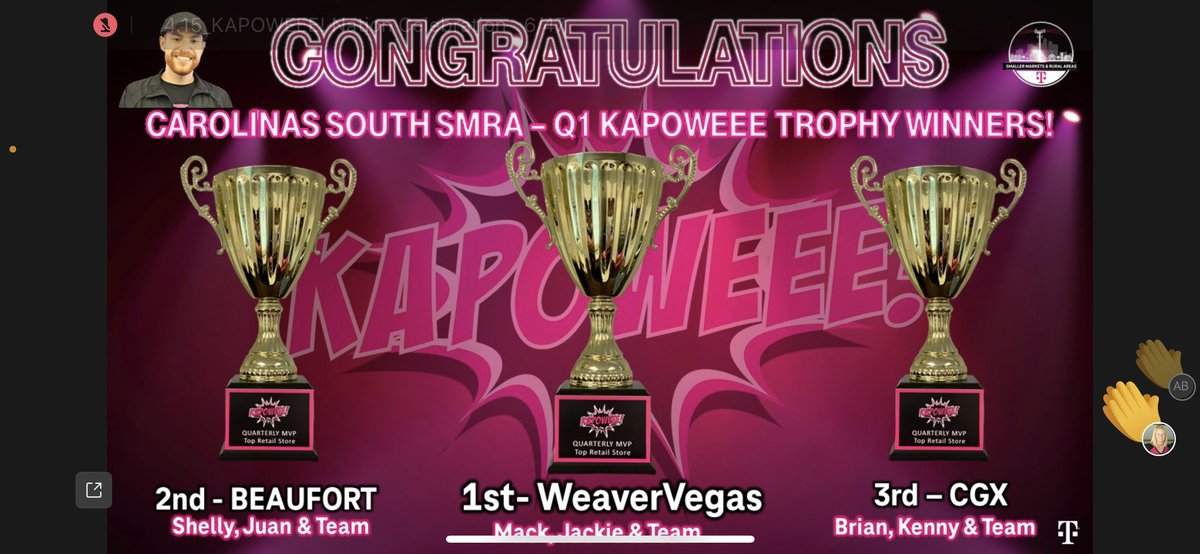 I was pumped to come in and share the stellar news with the team!! Super proud of this team and am fortunate to be their leader. Took the KAPOWEE trophy for Q1!! Can’t wait to get it in our hands!! <a href="/jackieandreu_/">Jackie Andreu</a> <a href="/FrankKoutris/">Frank Koutris</a> <a href="/MrDennisJones/">Dennis Jones</a> <a href="/ChappyCLT/">Matt Chappell</a>