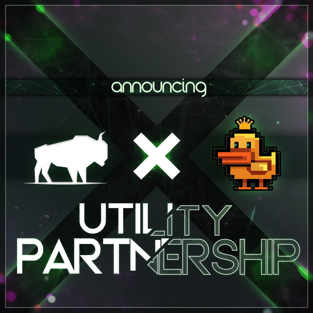 🚨 UTILITY PARTNERSHIP🚨 

Deluxe Ducks x Project Bison
⬇️ ⬇️ ⬇️ ⬇️ ⬇️ ⬇️ ⬇️ ⬇️ ⬇️ ⬇️ ⬇️ ⬇️ 

Following our mission to expand organically and connect communities, we are happy to announce our new partnership with <a href="/deluxe_ducks/">Deluxe Ducks | MINTING & STAKING LIVE</a> !