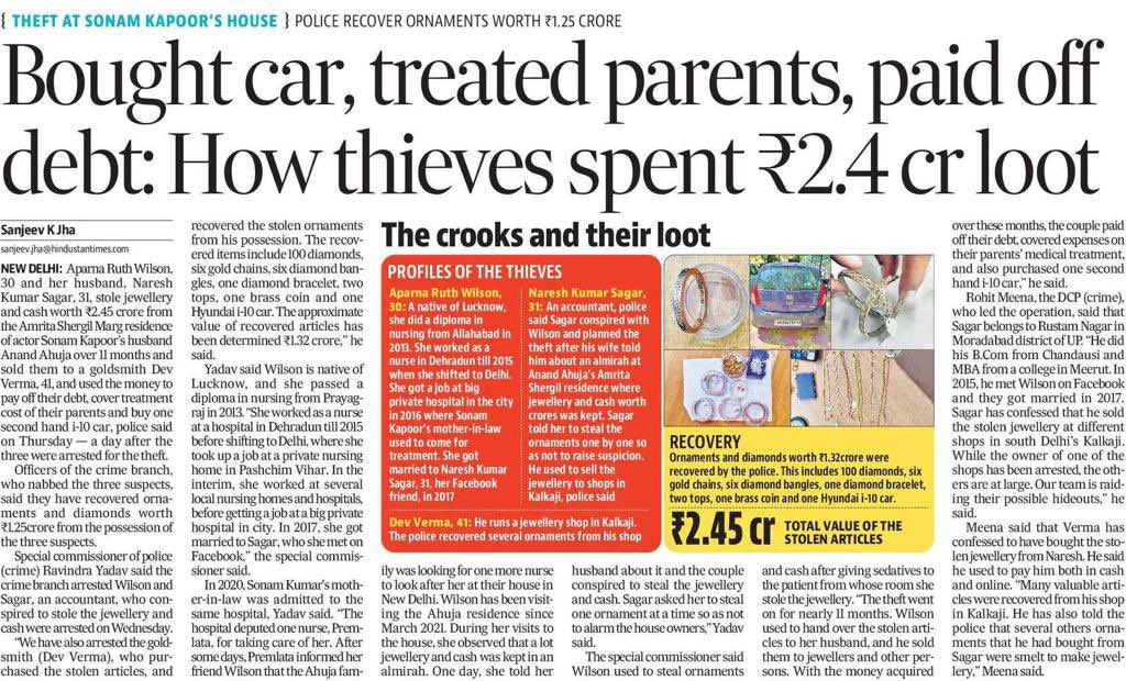 Ravindra_IPS's tweet photo. @AnilKapoor @DelhiPolice @CPDelhi Kudos To The Crime Branch Team Led By @rohitips For This Excellent Detective Work And Substantial Recovery @sonamakapoor https://t.co/HVqrbV9Mdw