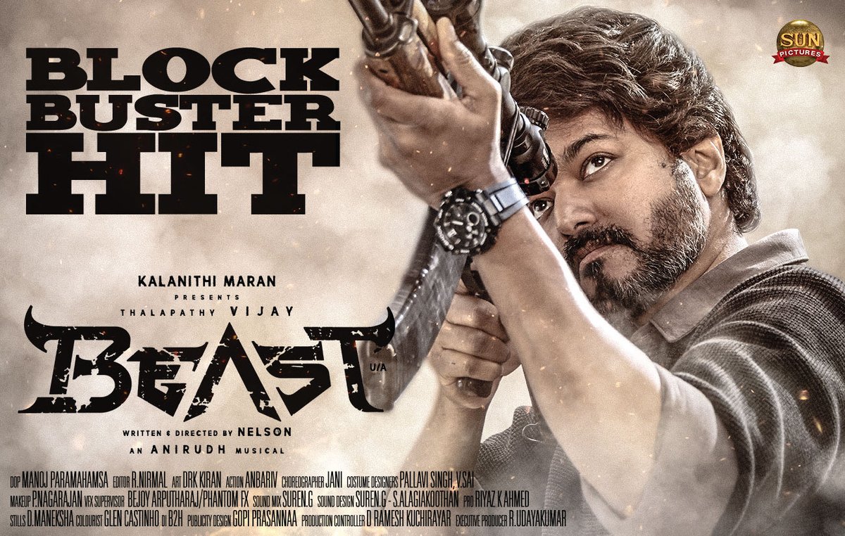 Sun Pictures (@sunpictures) on Twitter photo #VeeraRaghavan smashes box office records with swag!
Witness the action-packed blockbuster #Beast in theatres near you!
<a href="/actorvijay/">Vijay</a> <a href="/Nelsondilpkumar/">Nelson Dilipkumar</a> <a href="/anirudhofficial/">Anirudh Ravichander</a> <a href="/hegdepooja/">Pooja Hegde</a> <a href="/selvaraghavan/">selvaraghavan</a> <a href="/manojdft/">manoj paramahamsa</a> <a href="/Nirmalcuts/">Nirmal@editor</a> <a href="/KiranDrk/">drk.kiran</a> <a href="/anbariv/">AnbAriv</a> <a href="/valentino_suren/">Suren</a> <a href="/alagiakoothan/">alagiakoothan s</a> #BeastModeON #VeeraRaghavan smashes box office records with swag!
Witness the action-packed blockbuster #Beast in theatres near you!
<a href="/actorvijay/">Vijay</a> <a href="/Nelsondilpkumar/">Nelson Dilipkumar</a> <a href="/anirudhofficial/">Anirudh Ravichander</a> <a href="/hegdepooja/">Pooja Hegde</a> <a href="/selvaraghavan/">selvaraghavan</a> <a href="/manojdft/">manoj paramahamsa</a> <a href="/Nirmalcuts/">Nirmal@editor</a> <a href="/KiranDrk/">drk.kiran</a> <a href="/anbariv/">AnbAriv</a> <a href="/valentino_suren/">Suren</a> <a href="/alagiakoothan/">alagiakoothan s</a> #BeastModeON