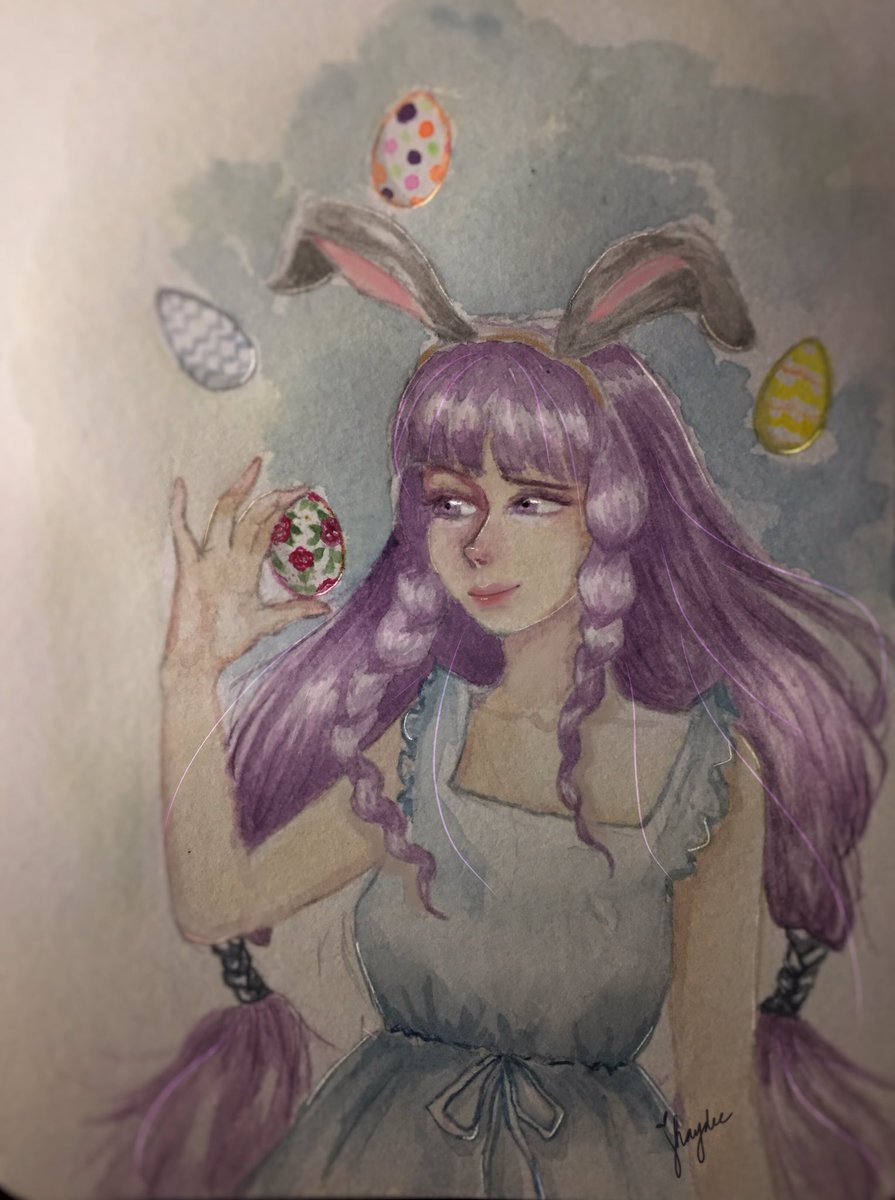 jhaydeesmess's tweet photo. #Easterdrawing 🐰🥚
Been a while since I used anime style 😖
I finally named her hahahaha meet Alya the little witch (she's not wearing her usual clothes cuz it's easter 😆)
also made finishing touches digitally cuz I messed up 😂
#artph #watercolor https://t.co/5soUFyJhz6
