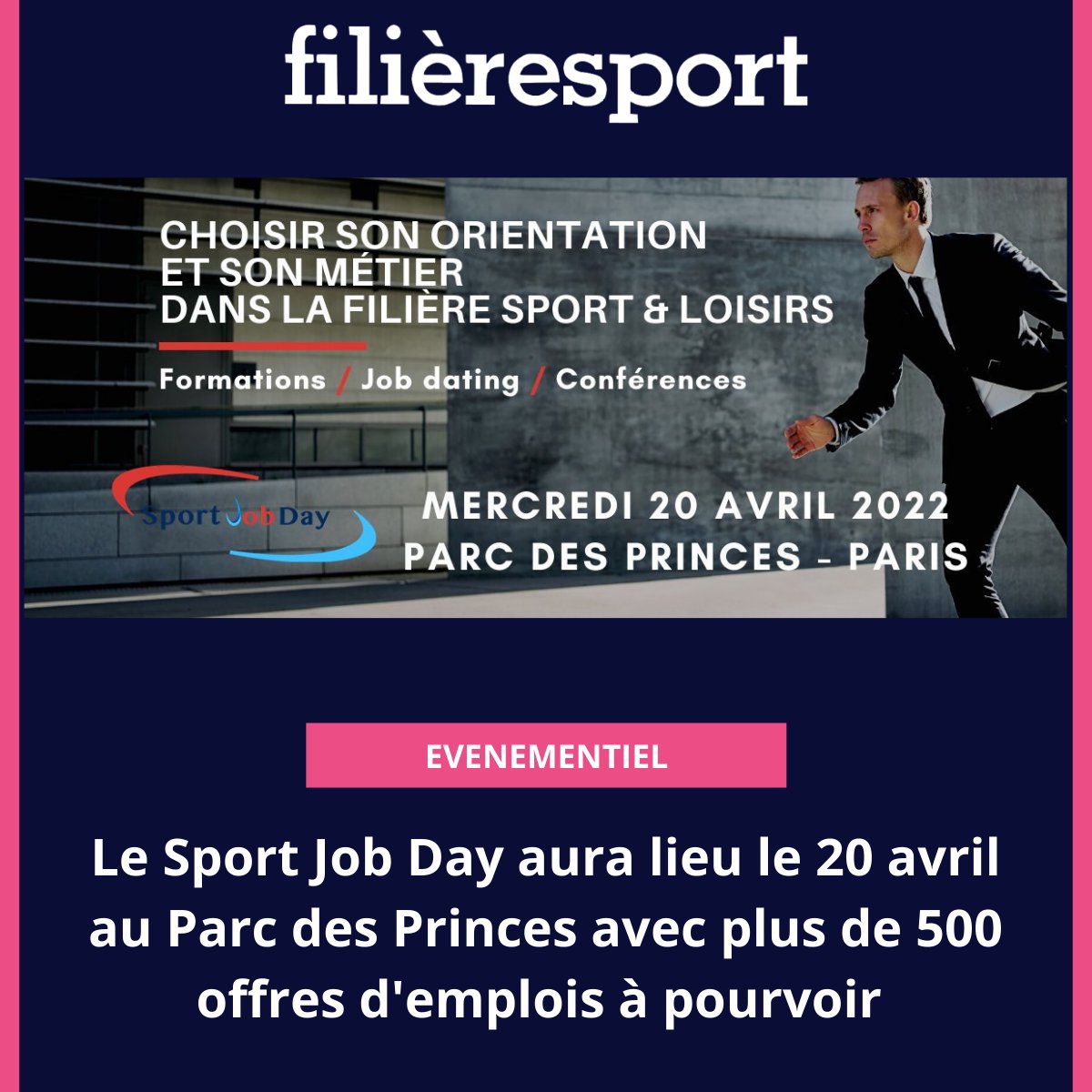 bit.ly/3M3NDyo
Le <a href="/SportJobDay/">Sport Job Day</a> fait son retour le 20 avril au Parc des Princes. Plus de 500 offres d'emplois dans la filière dus sport seront à pourvoir lors de cet événement