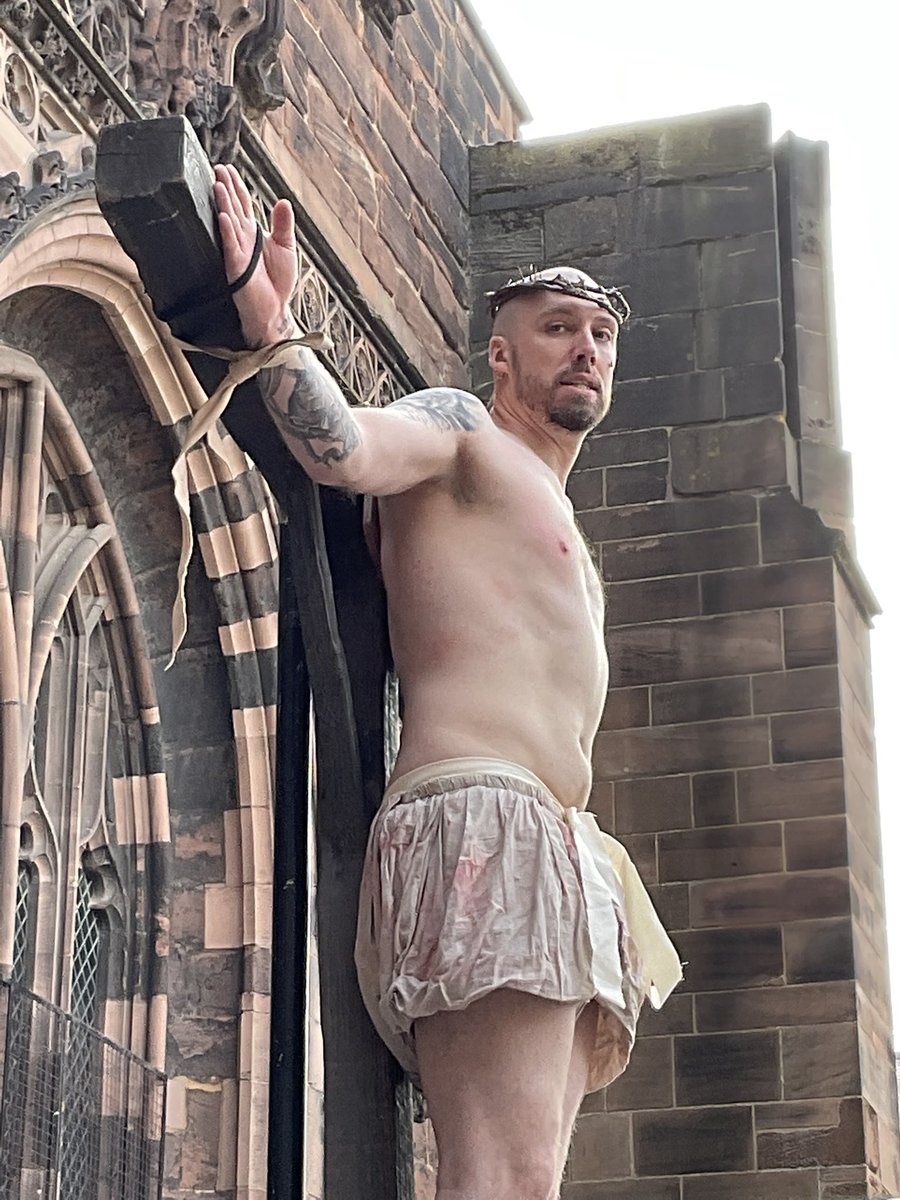 They crucified Jesus today, outside Chester Cathedral, with thousands watching on.