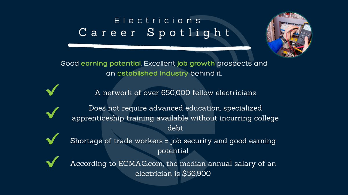 EnterpriseSol's tweet photo. According to Electrical Contractor’s Magazine, “Electricians Ranked Best Overall Career Choice of Skilled Trades.” Check out the graphic and article below to learn more about the good earning potential and excellent job growth prospects as an #electrician! https://t.co/id9EdWnpsI https://t.co/Cj92lpsQuW