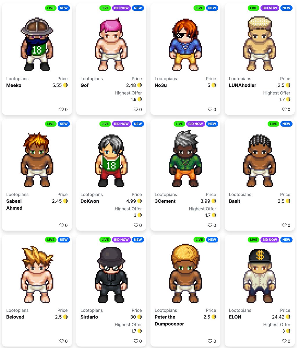 lootopians's tweet photo. Lootopians update:

* Only 90 listed for sale (9% of total supply)

* Floor price: 2.45 $LUNA

* 396 owners

* 194 items listed for sale (6.1% of total supply)

Recently listed: https://t.co/R1nW3MXnfe