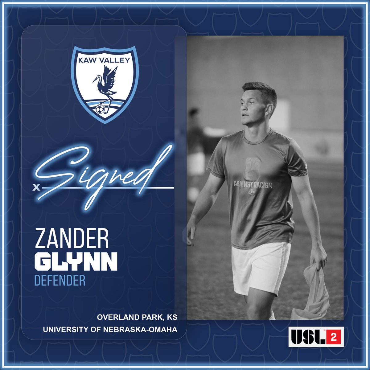 PLAYER SIGNING 🖊
Please join us in welcoming a DEFENDER...coming from <a href="/OmahaMSOC/">Omaha Men's Soccer</a> ... ZANDER GLYNN 👏🏼

*Pending league and federation approval.

#KVFC2022 #Path2Pro