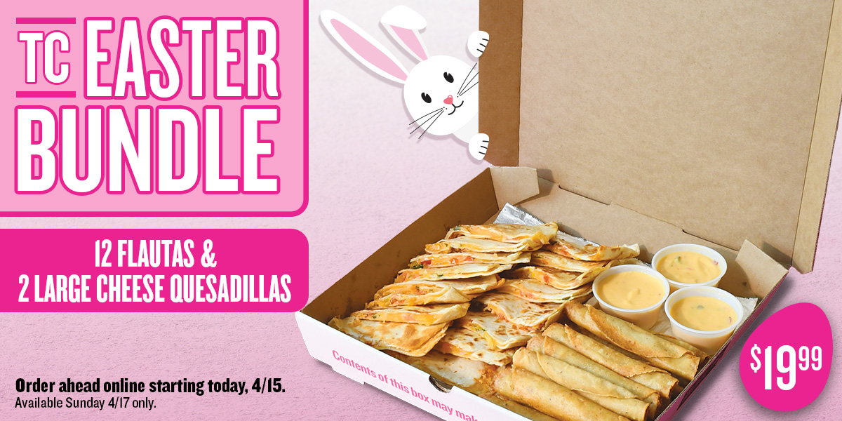TacoCabana's tweet photo. Have a very Hoppy Easter with some special TC deals! VALID SUNDAY, 4/17 ONLY. Order ahead online, or request offers if ordering in-restaurant. Taxes not included. Drink responsibly. 21+.
#TacoCabana #Easter #SpecialDeals #SundayOnly https://t.co/0Otn7Hs41M