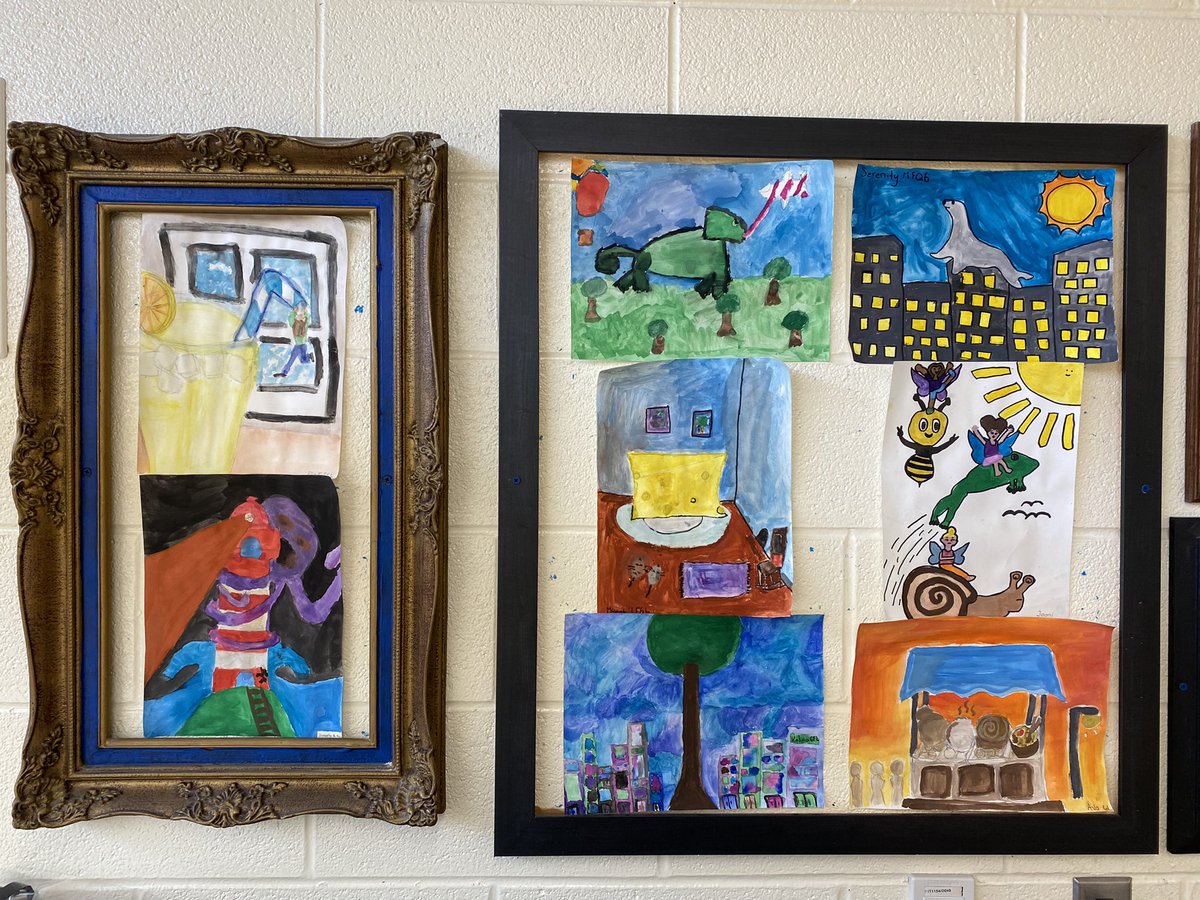 Some exaggerated proportion paintings grace the frames in the Endzone. Check out the creativity by our grade 6s <a href="/TVAelementary/">Tecumseh Vista Elem</a>.