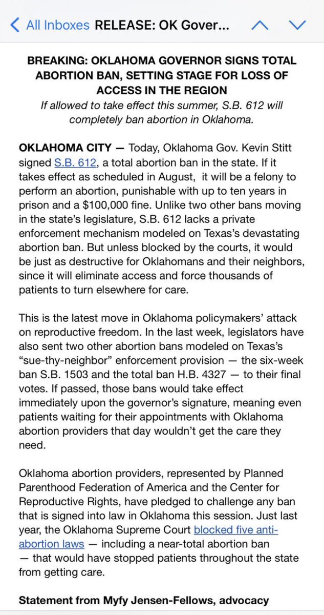 jewishsharks's tweet photo. abortion in oklahoma is now totally banned. doctors can face up to 10 years in prison if preformed &amp; a $100,000 fine. you know how many years rapists face? 5. https://t.co/zr55c2TT1L