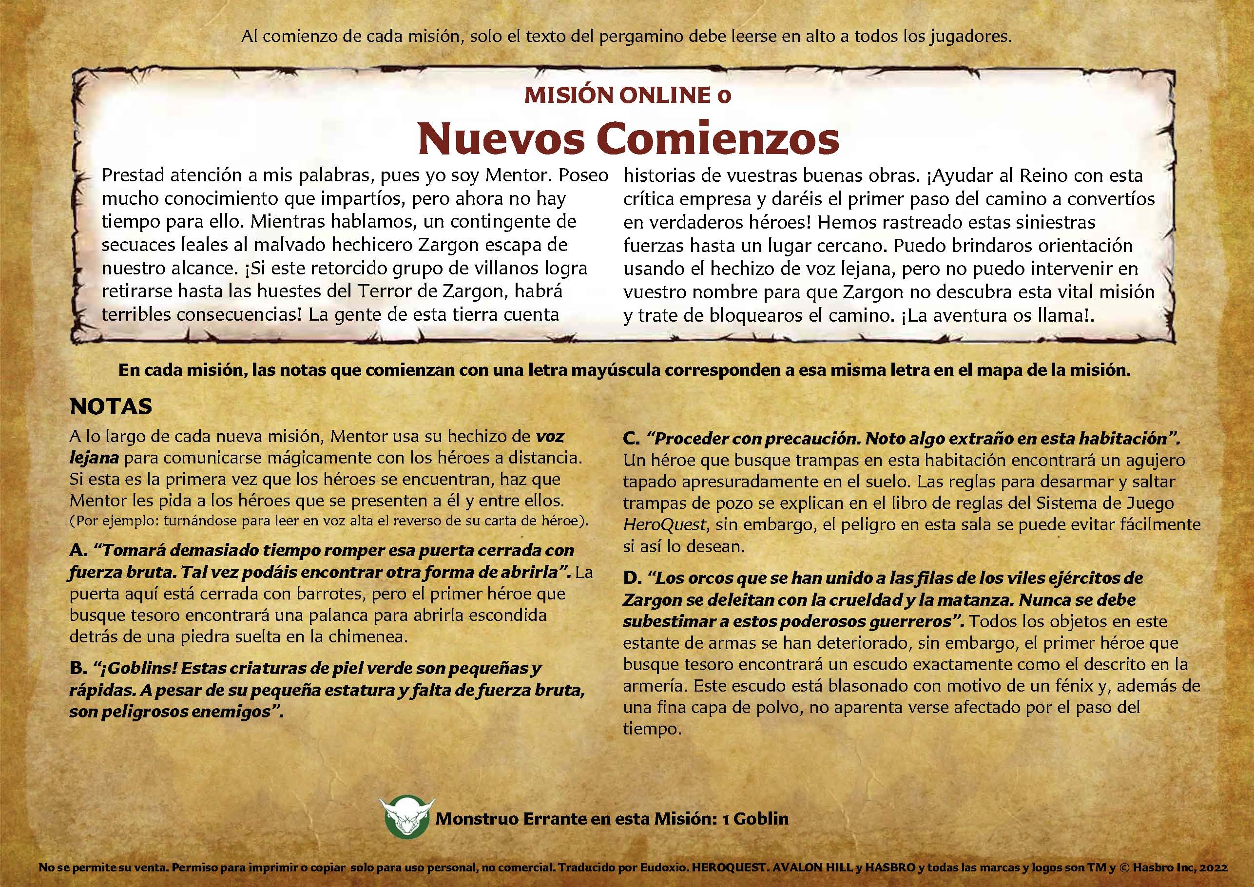 El Absurdeta on X: Aventura New Beginnings traducida al Español para el  Nuevo HeroQuest de Hasbro. P.2 #heroquest #boardgame #juegosderol  #juegosdemesa #wargames #DungeonCrawler #roleplaying   / X