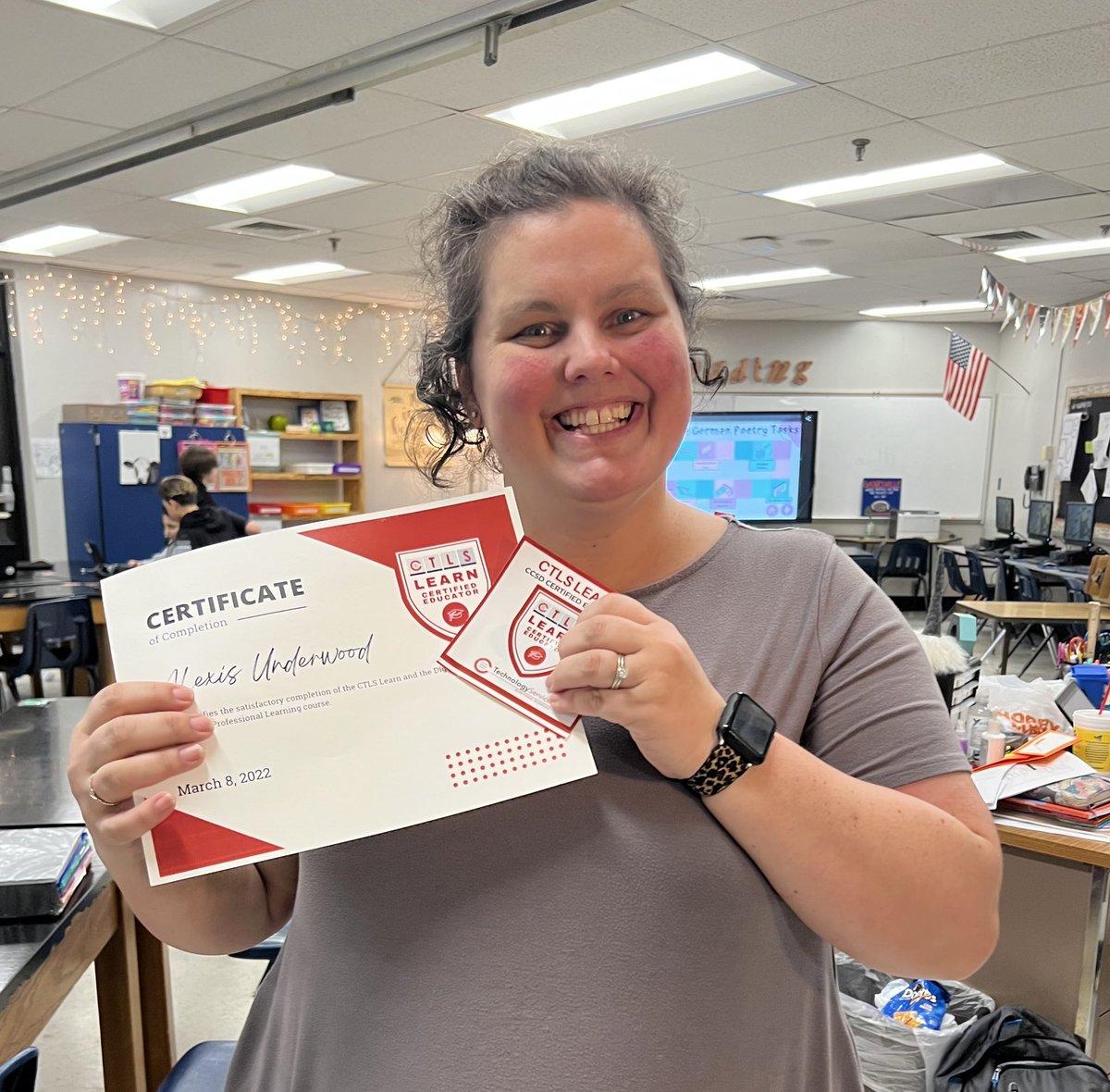 jill_pierce's tweet photo. Congratulations to this Rockstar, Alexis Underwood, for being one of the first CTLS Learn Certified Educators. Way to go! 🎉#CobbInTech @ChargersMabry @mrsaunderwood https://t.co/j5QLDozru6