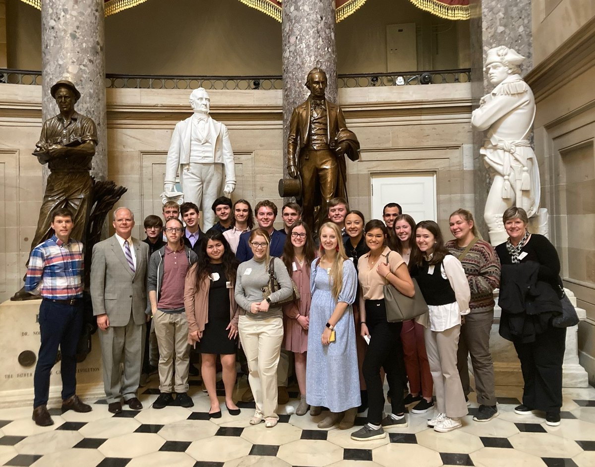 RepGuthrie's tweet photo. It was great to have students from Boyle County High School’s AP US Government and Politics class at the U.S. Capitol last week. I shared my role as their representative, gave history lessons about the legislative branch, and showed them Kentucky’s Henry Clay statue. https://t.co/KznYnxzkXW