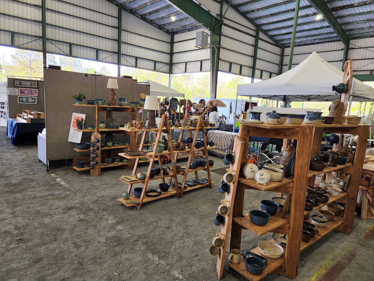 rebeccalcamp's tweet photo. Set up at the @MGVOCC Plant Show with my Mom and her pottery! https://t.co/q7R06gyOLk