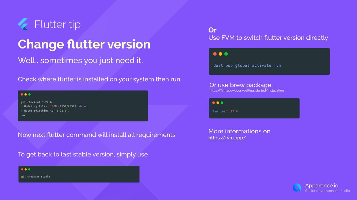 mcflyDev's tweet image. 🧐 Flutter tip #32
Use an old flutter version 

#flutterdev #flutter #fluttertip
