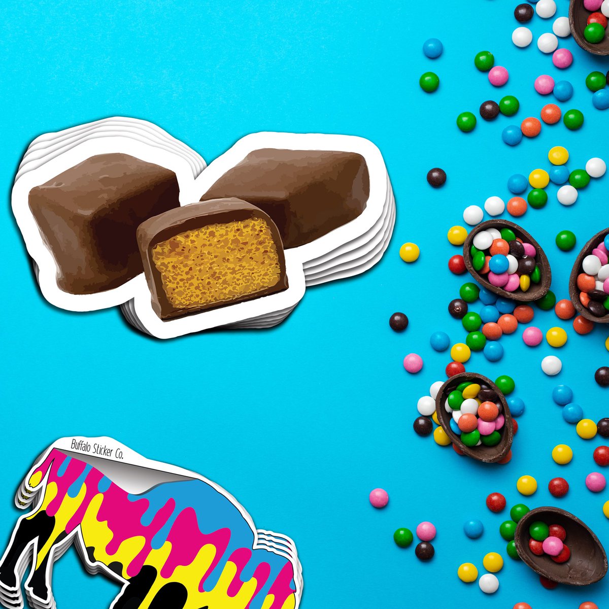 BfloStickerCo's tweet photo. Easter is coming up fast and what better way to celebrate by indulging in some sponge candy😋🦬🤎 
*
*
#buffalostickercompany #buffalostickerco #easter #eastercandy #spongecandy #wny #buffalo #niagarafalls #local #sticker #stickers #vinyl #diecut #holiday #candy #shoplocal https://t.co/Ygj1qXKI6Q
